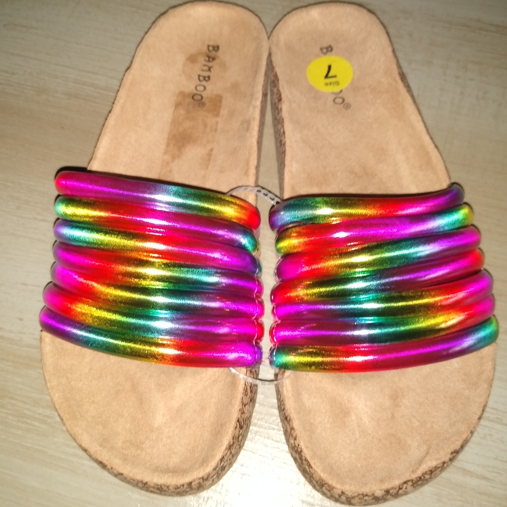 NEW Rainbow Sandals Slides Shoes by Bamboo Lady's 7 Swim